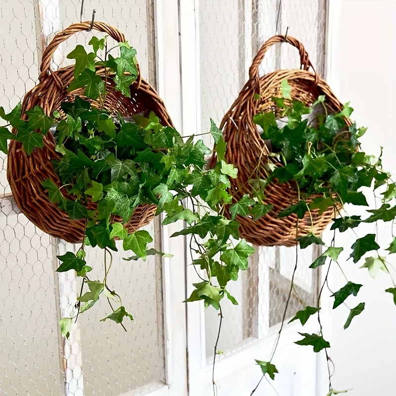 2pcs woven hanging basket decorative wall hanging flower basket   stand with handle for wedding party scattering flower basket home bathroom kitchen bedroom living room and garden plant display and storage fashion plant basket 0