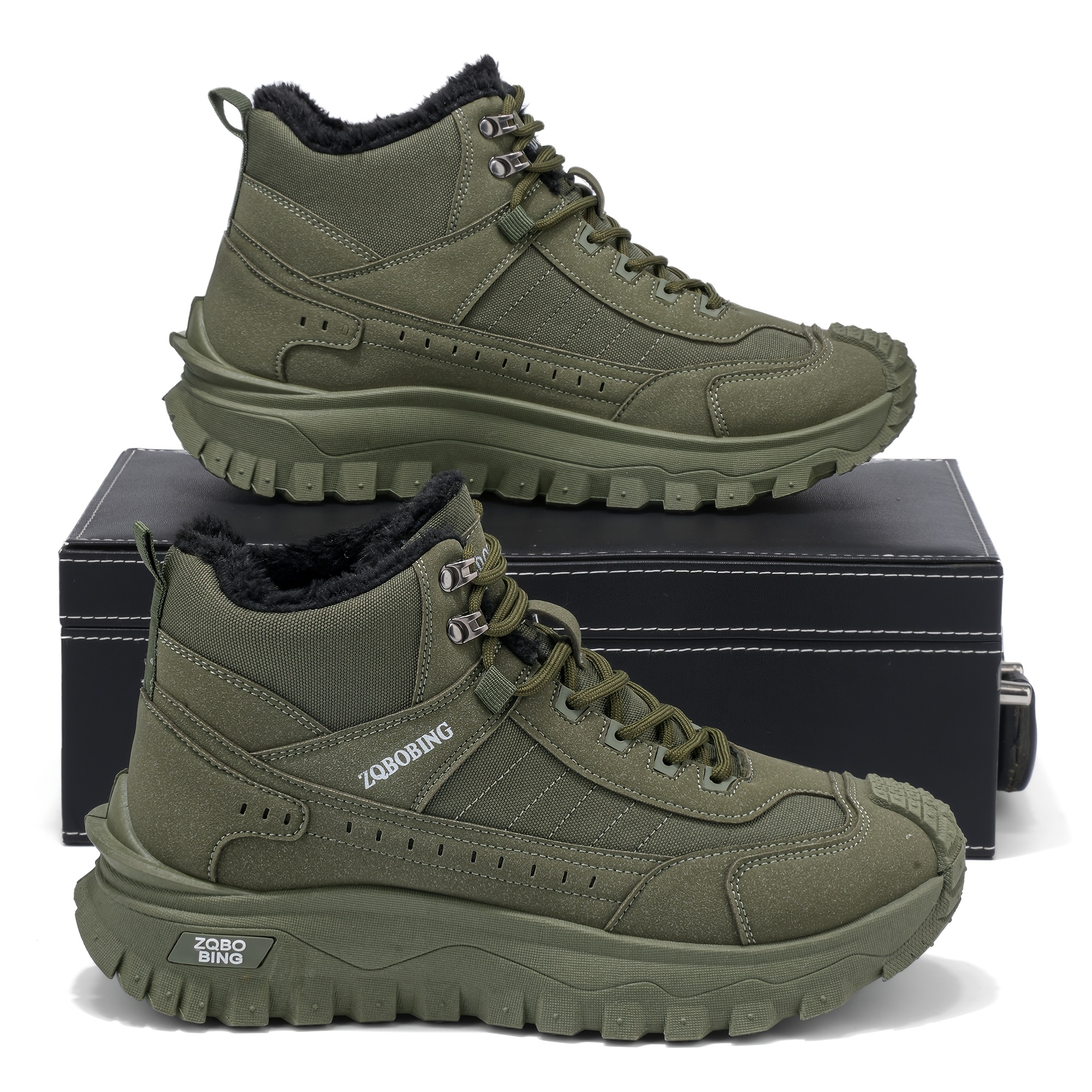 TEMU Men's Autumn Winter Fleece Thick Wide Toe Boots. Comfortable Lining. Wear-resistant And . Khaki/black/green/beige Colorway. Comfortable.