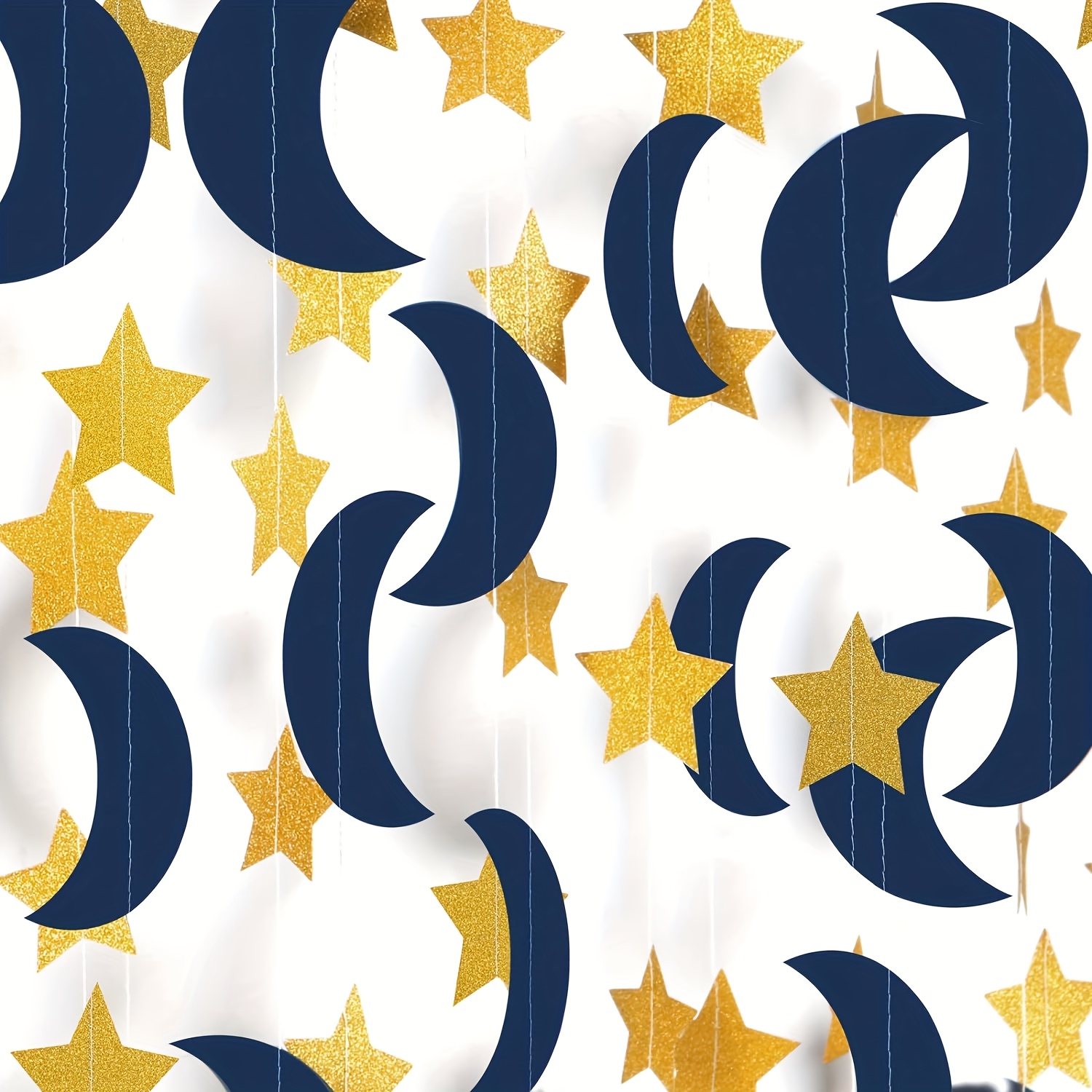 4 Sets Navy Blue Golden Moon and Star Party Decoration Garlands, Total 160pcs Stars and Moon Twinkle Little Stars Hanging Decorations, Eid, Eid Banners, Birthday Decorations