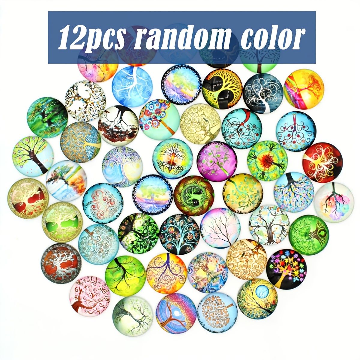 TEMU 12 Tree Of Life Glitter Glass Magnets (random Colors) - Strong Refrigerator Art Decor Set - Shiny Kitchen, Office And Craft Enhancers - High