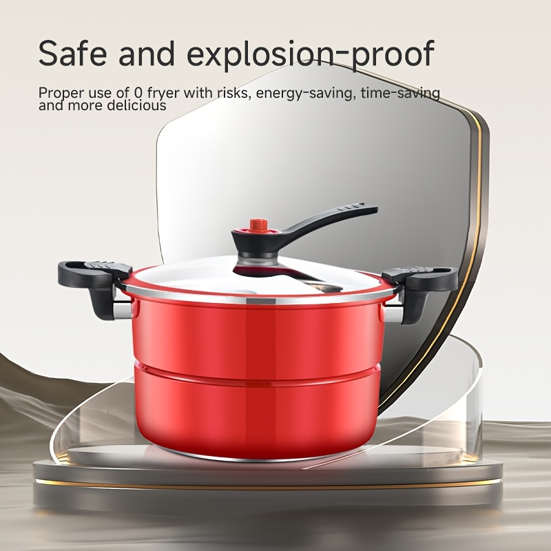   2pcs set large capacity red stainless steel pressure cooker with soup pot steamer     home and restaurant use details 3