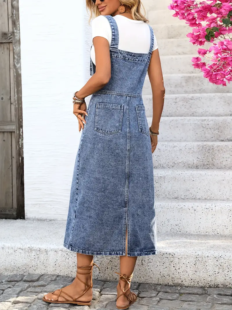 Long Denim Overalls Dress for Women, High-Waisted Loose Cute Skirt Long Denim Overalls Dress for Women, High-Waisted Loose Cute Skirt