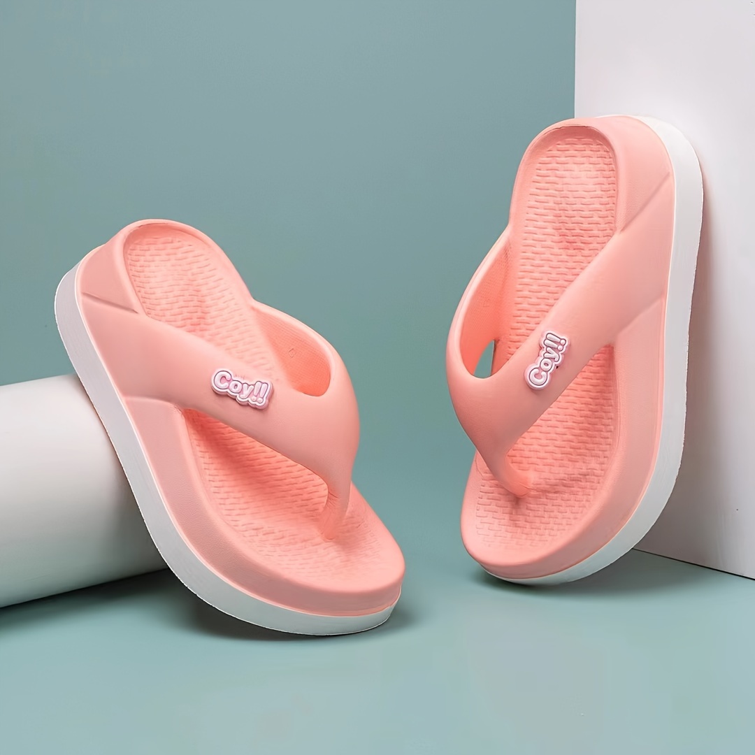 womens summer flip flops trendy thick sole eva slide sandals non slip comfortable fashionable beach wear in pink white black   beach footwear colorblock design durable flipflops beach accessories Product details 3