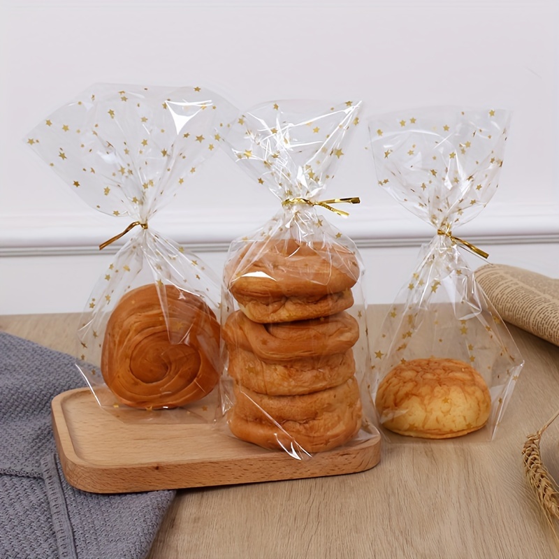 

50 Pcs Starry Golden Cellophane Gift Wrap Bags With Twist Ties, Plastic Food-grade Packaging For Bakery, Cookies, Candies - Bee-themed Decorative Clear Party Favors