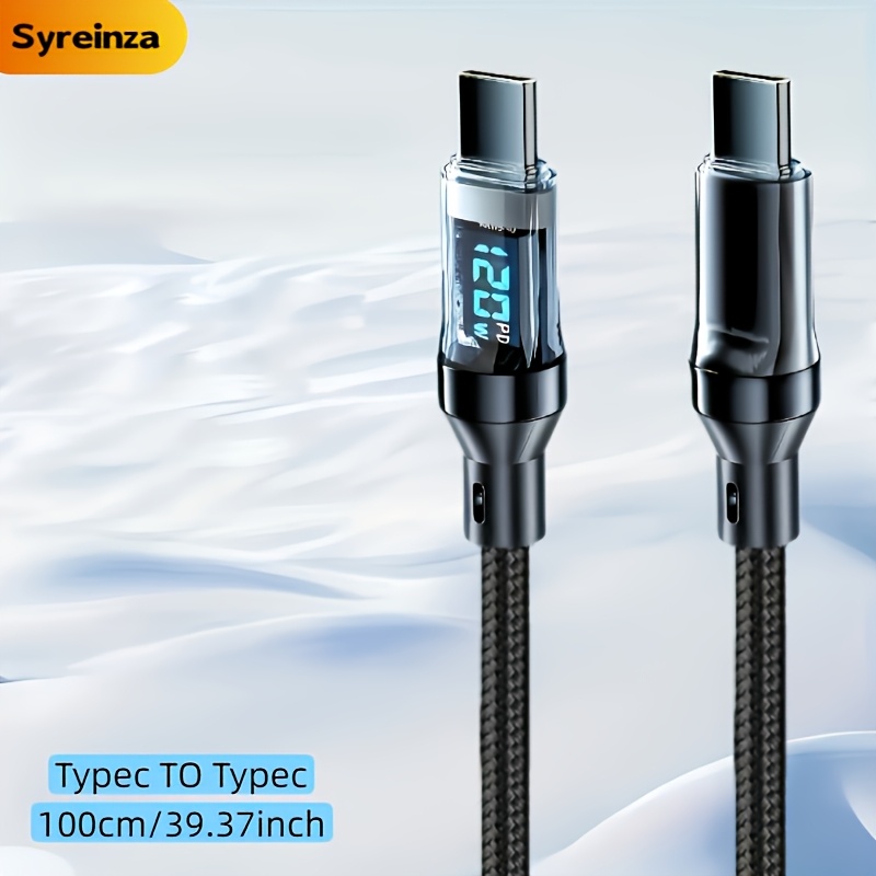 [ultra-fast 120w Charging Cable] Led Digital Display Screen, Usb-a To Type-c Nylon Data Synchronization Cable, Compatible Multiple Devices, Supports Data Transmission.