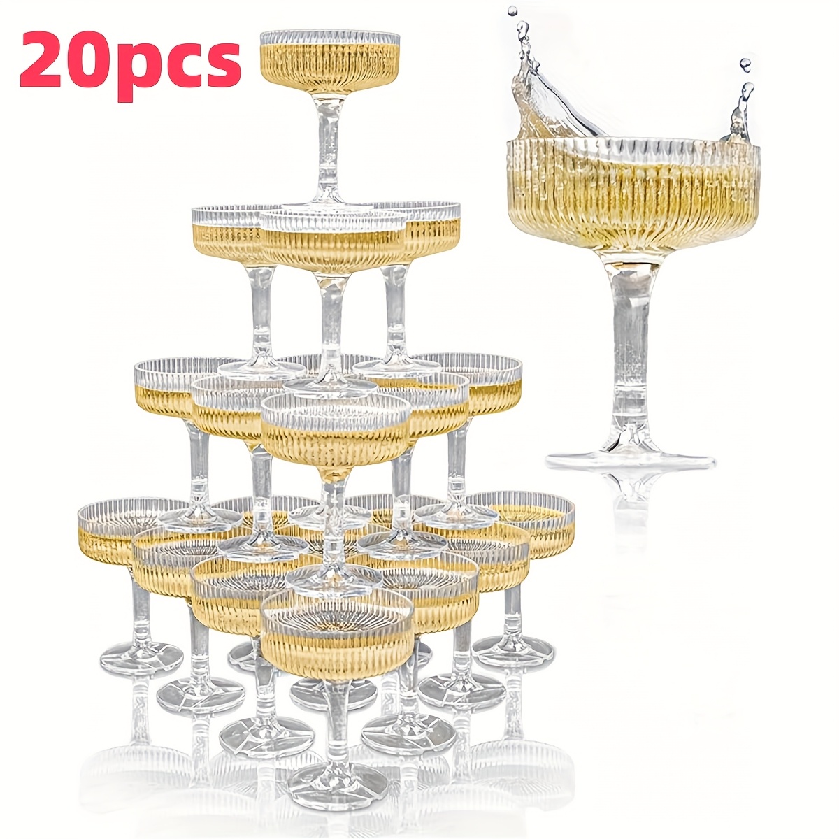 20pcs Acrylic Flutes - 7oz (. 198.4 G) Plastic Glass Set - Suitable For Weddings And Parties - Transparent