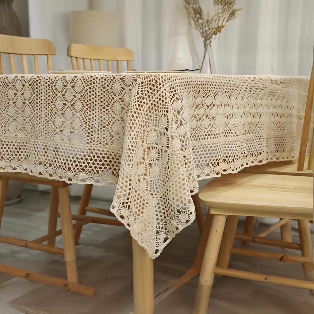 

1pc Tablecloth, Retro Crochet Tabletop, Style Hollowed Out Tassel Tablecloth, Lace Phoenix Tail Square Tablecloth, For Wedding Banquet Decoration, Home Supplies