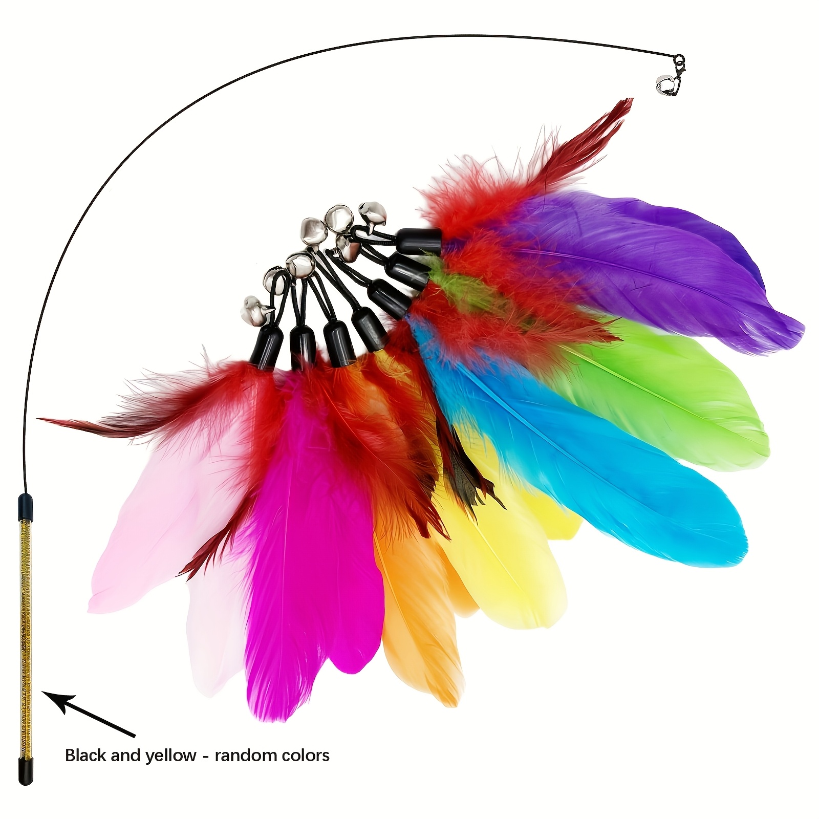 Image of 8pcs Interactive Cat Toy Set - Indoor Cat Play Pole And Different Random Color Replaceable Feathers (artificial Feathers) Replaceable Feathers For Cat Toy Suction Cup Pole, Without Battery