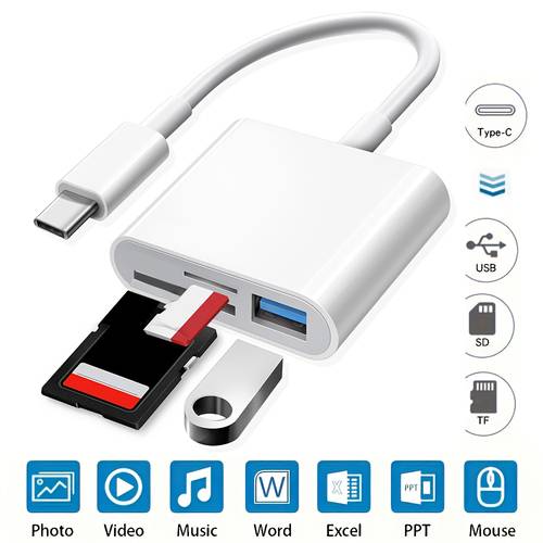 3 in 1 usb c sd tf card reader compatible for usb c smartphones tablets cameras otg devices fast data transfer compatible no external power required