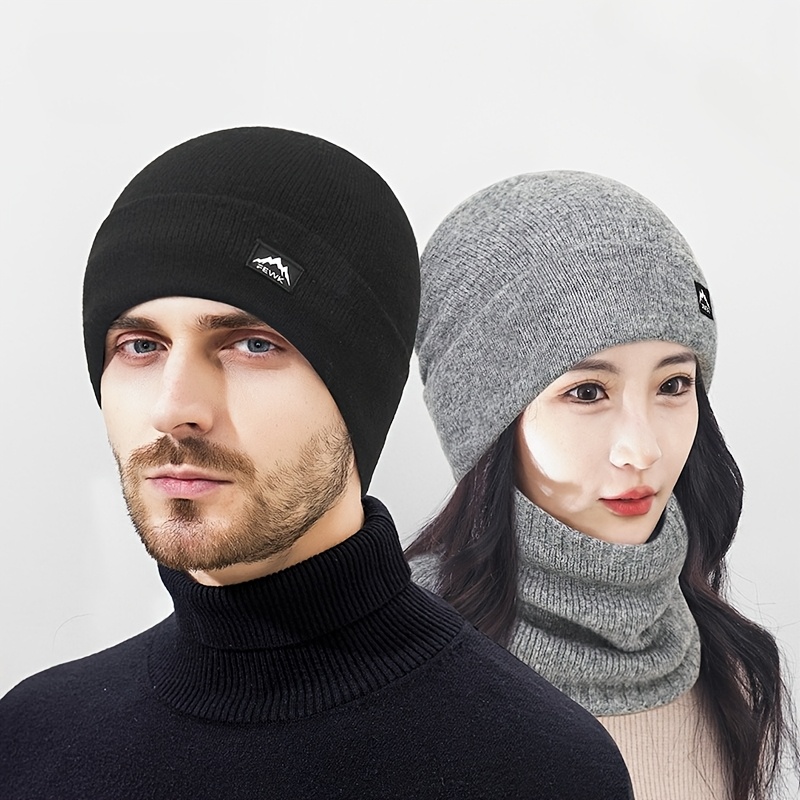 Bonnet d'Hiver FEWK pour Femmes & Hommes - Protection d'Oreilles Épaisse et Chaude comme du Polaire, Ajustement Élastique, Léger Unisexe, Lavable à la Main pour le Ski, les Trajets et les Activités en Plein Air (Sans Bord)