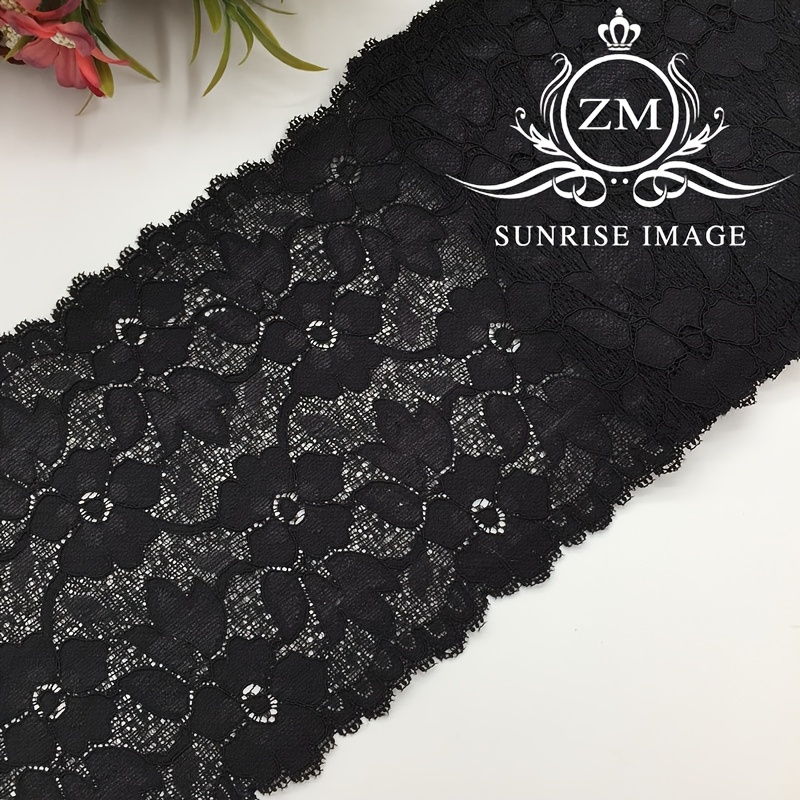Image of 1 Yard, Elastic Fabric Flower Stretch Lace Trim Ribbon Sewing Headband Underwear Clothes Dress Decoration Crafts Diy, 16cm /6.2 Inches Wide