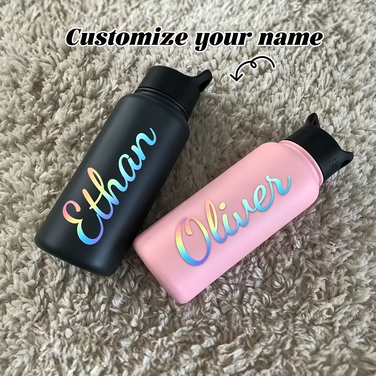 TEMU Custom Holographic Name Laser Stickers, Windows, Water Bottles, Mugs, Glassware, Weddings, And More. Personalized Name Decals, Vinyl Stickers,