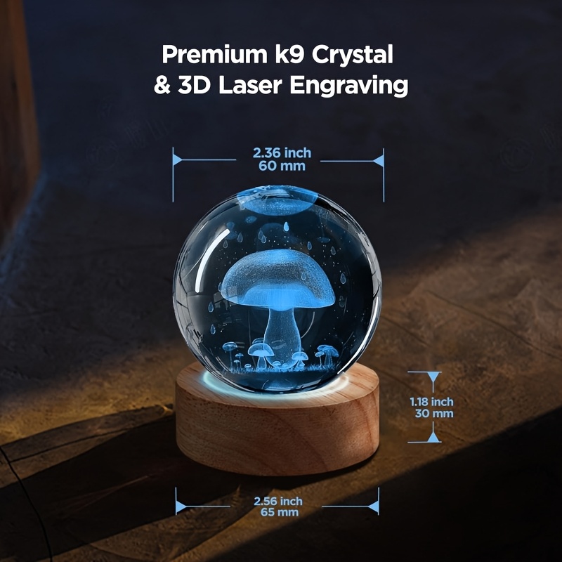 1 36 3d mushroom crystal glass ball led night light - Temu