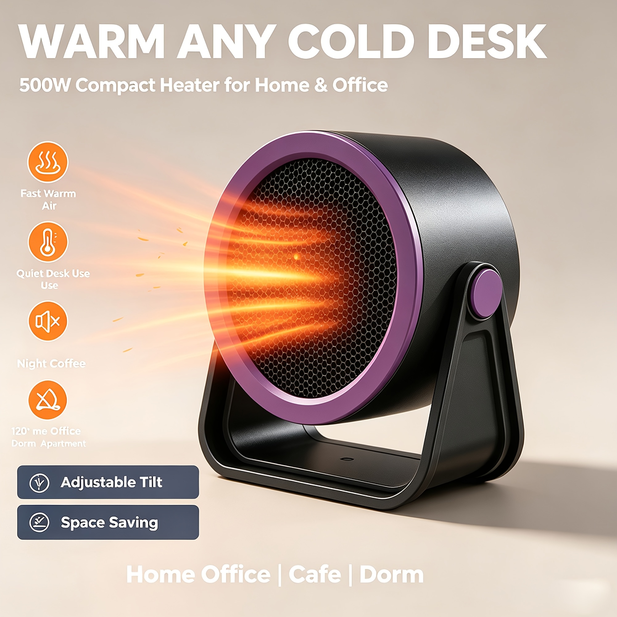 TEMU 500w Fast Heating Mini Heater, 120v Us Plug Portable Small Desk Electric Heater, Quiet Desktop Heater Built-in Protection, Perfect For Home