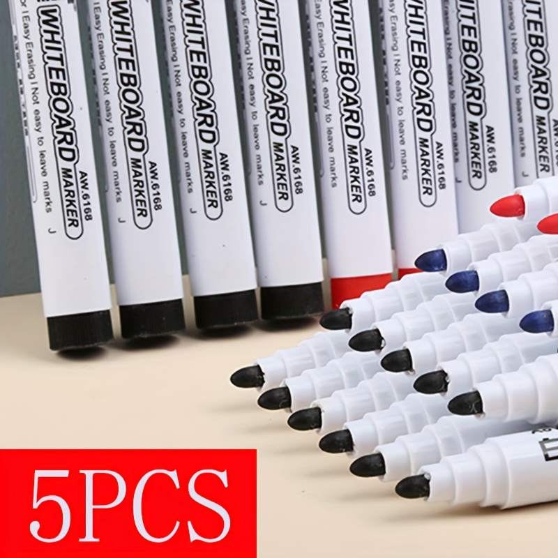 

5pcs Quick-dry Erasable Whiteboard Markers, Large Capacity, Assorted Colors (red, Blue, White, Black, Green) For , Writing, And Dry Erase Boards