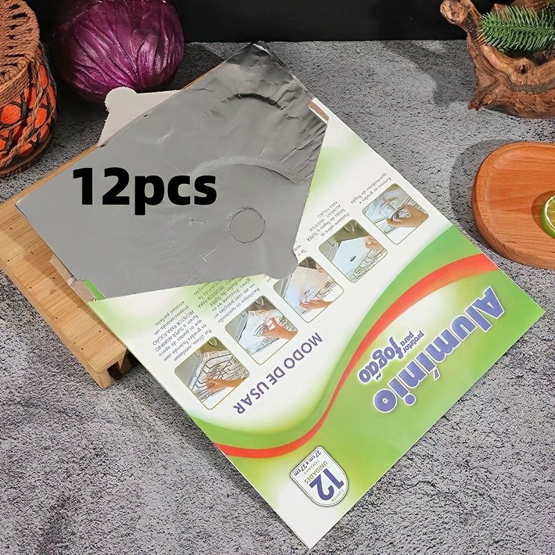 TEMU 12 protectores plateados grises para estufa de cocina cortables, fundas para estufas de gas, 0.12 mm de grosor, reutilizables, individual para ,