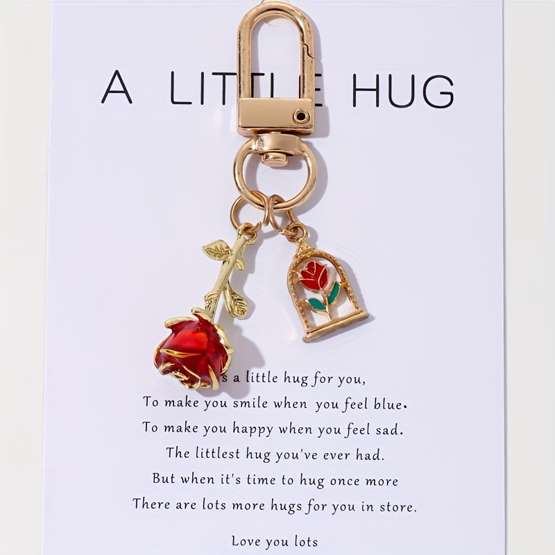1pc Mini Rose Flower Keychain Romantic Alloy Key Chain Ring Bag Backpack Charm Earbud Case Accessories Valentine's Day Women Daily Uses Gift