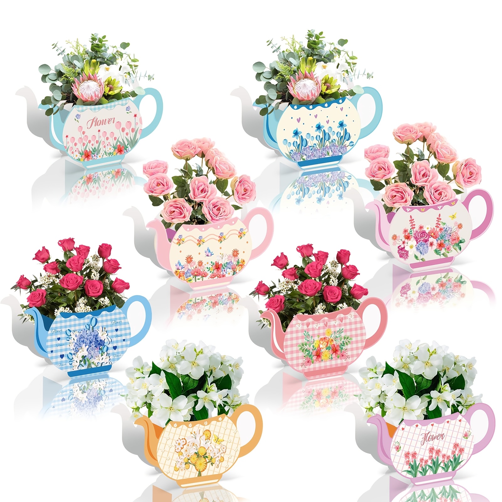 

6pcs/12pcs, Random Color Centerpieces Floral Teapot Flower Boxes Centerpieces Tables Vintage Teapot Vase Table Decoration For Princess Birthday Party Baby Shower Wedding Anniversaries