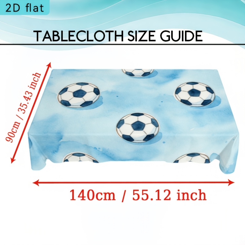 TEMU 1pc Blue Watercolor Soccer Print Tablecloth, 2d Flat Kitchen Dining Room Rectangle Table Decoration, Party Tablecovers Home Decor For Birthday