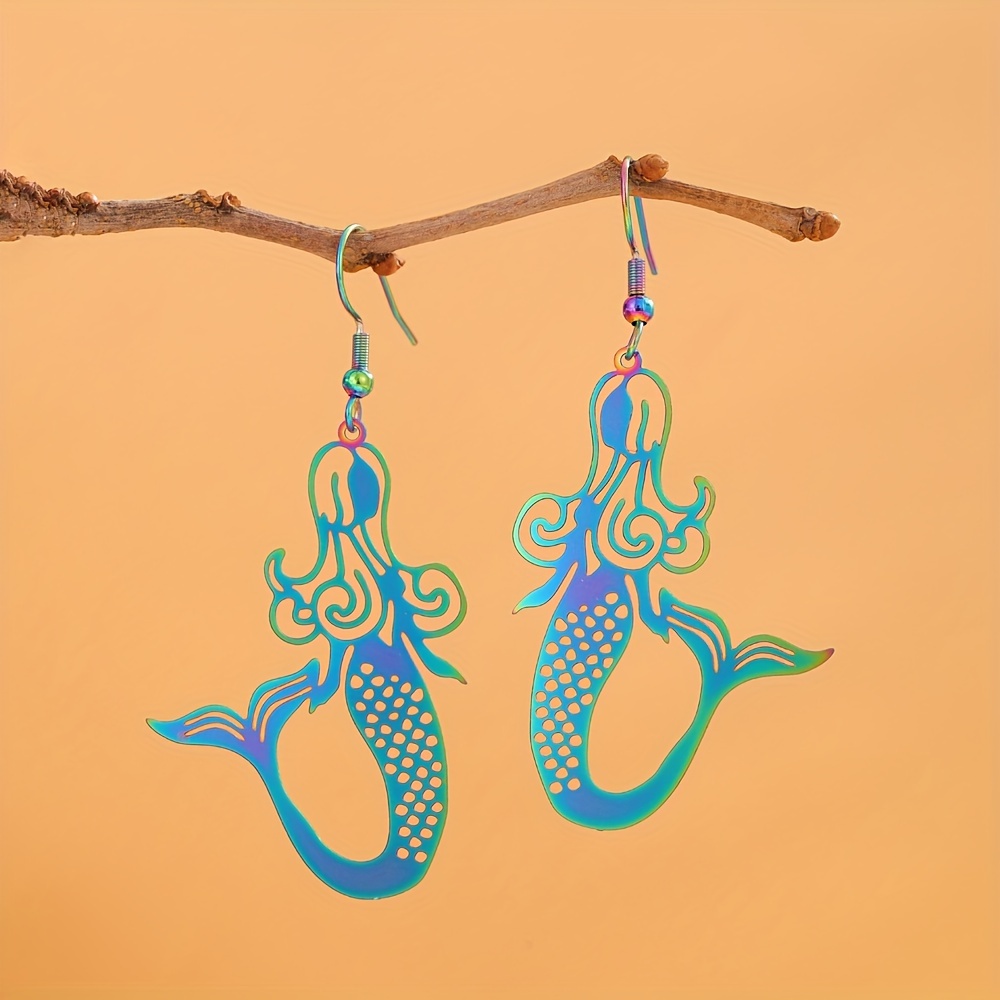 

Zkbkjspzjb Boho Mermaid Tail Drop & Dangle Earrings - Stainless Steel, Colorful Hollow Design, Ideal Gift For Daily Wear & Special Occasions, No Mosaic, Non-feather, Suitable For All Seasons
