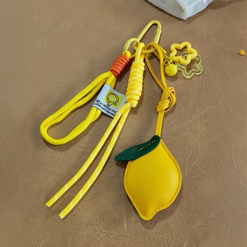 TEMU Lemon Keychain Nylon Rope Pu Hanger Car Keyring Bag Pendant Charm Accessory Gift