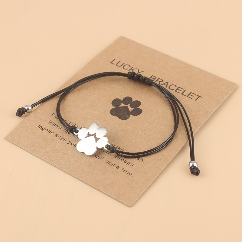 1pc Cute Stainless Paw Bracelet, Adjustable Waxed Cord , Perfect Mother's Day Gift, Choose
