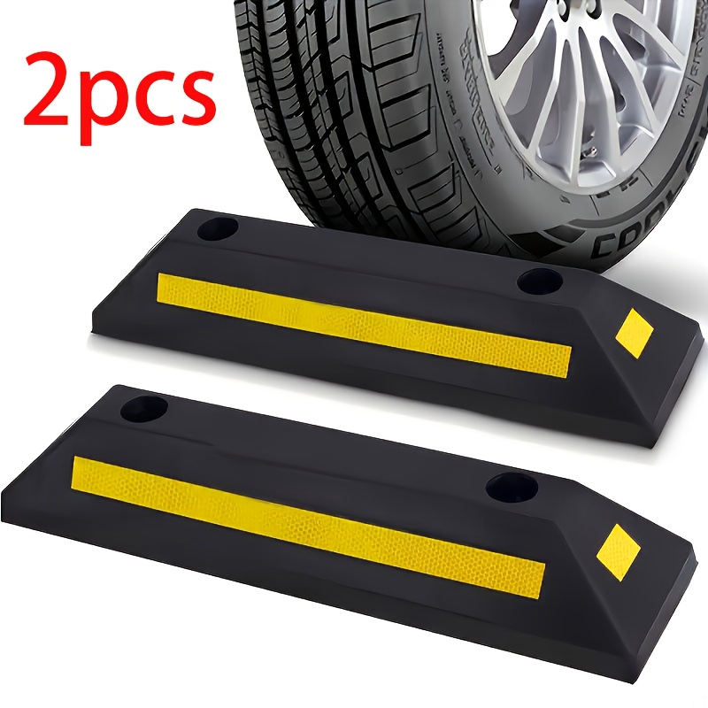 TEMU Heavy-duty Rubber Parking Stopper With Adjustable Height - Non-slip Tire Chocks, Stripe For Night Visibility - Fit For Cars, Trucks, Suvs, Rvs -