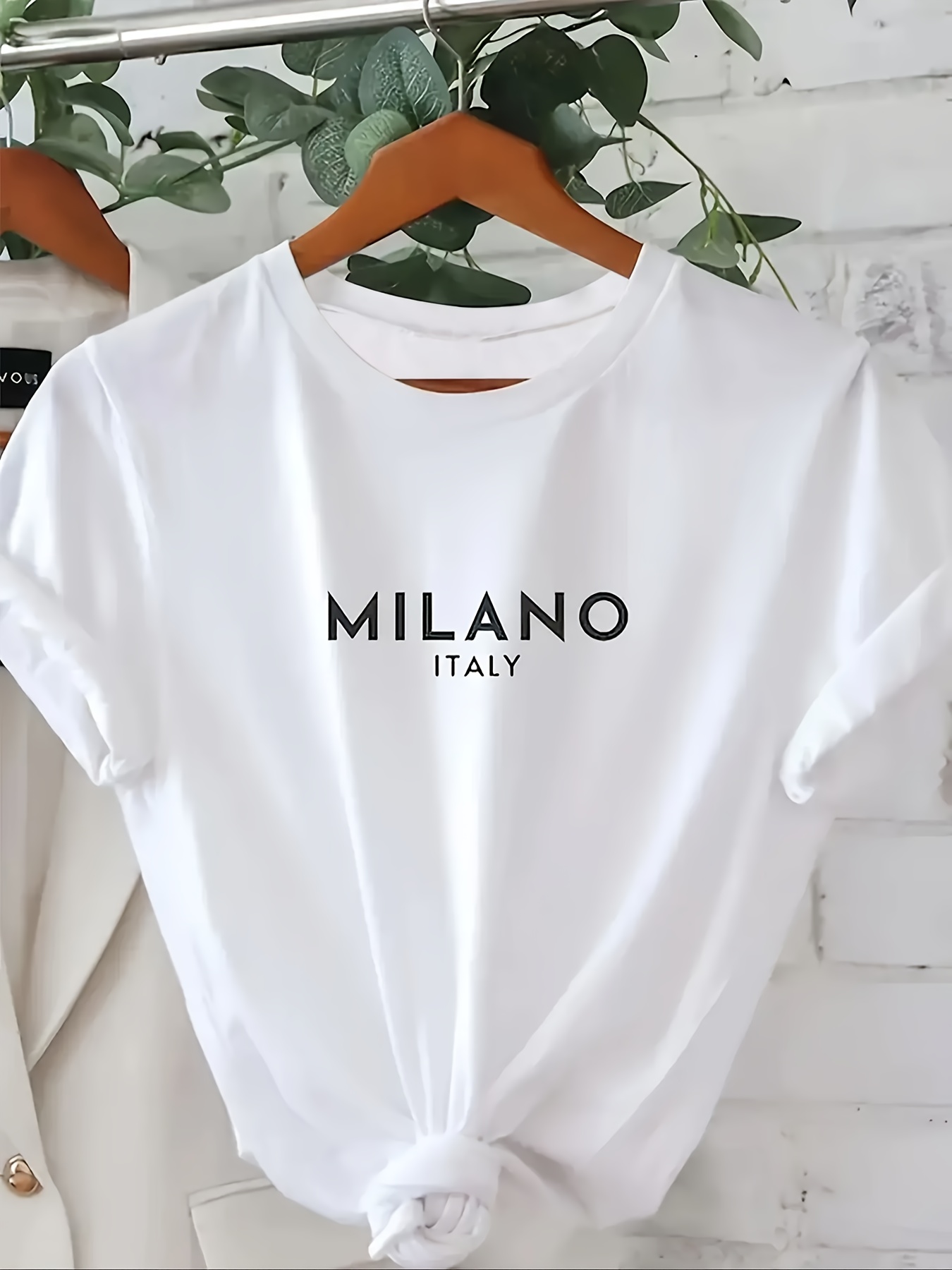 MILANO Letter Print Crew Neck T-Shirt, Casual Short Sleeve T-Shirt For Spring & Summer, Women's Clothing