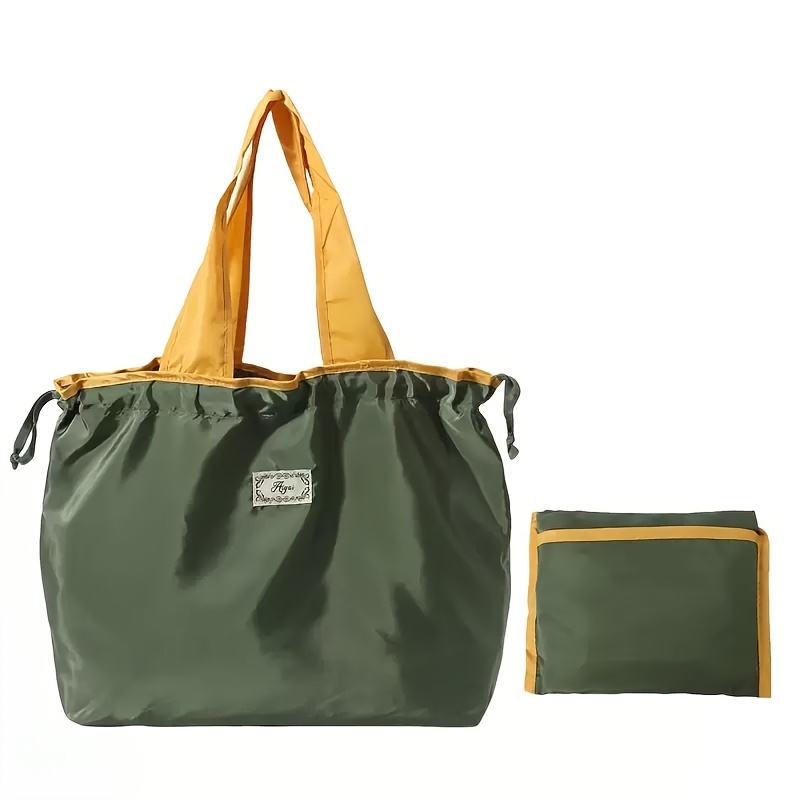 TEMU Bolso de tipo , bolso tote plegable y portátil, bolsa de compras grande con cordón para supermercado