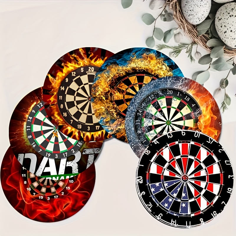 TEMU 6pcs, Creative Dartboard Round Pattern Wooden Coasters - Non-slip Heat-resistant Decorative Mats For Table Protection, Suitable For Drinks,