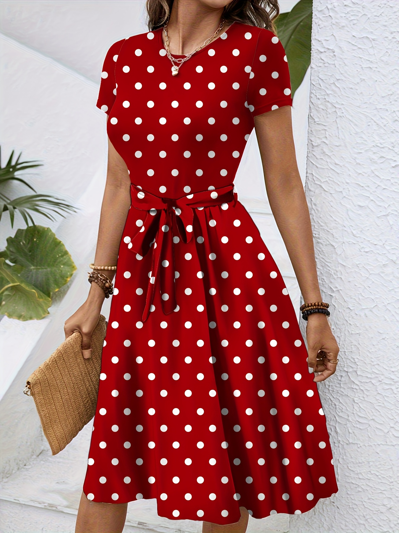 fitted lace wedding dress Lily Off-Shoulder 50's Polka Dot Swing Dress in Red/White