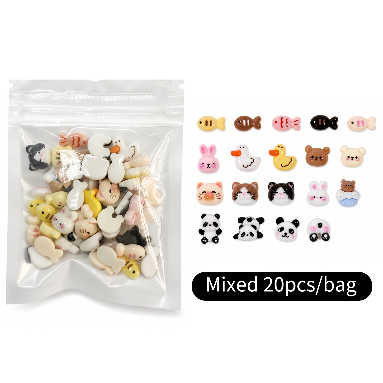 20pcs/packs Of Mixed Micro Resin Additions - Cute , Rabbits, Cats, And Cartoon Characters, Used For Crafts, Nail Art, Scrapbooks, Hair Clips, Phone Case Decorations