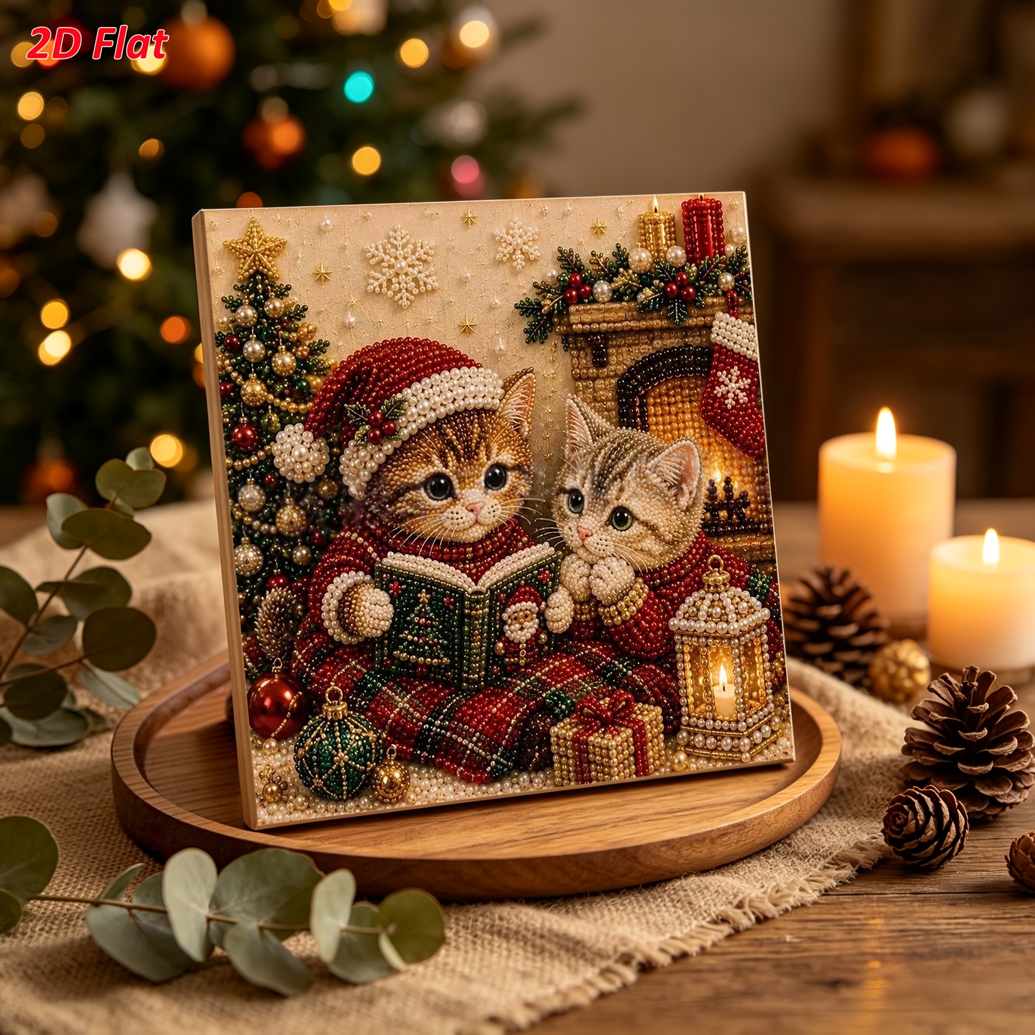 TEMU 2d Flat Diy Frameless Pearl Diamond Painting Kit, Christmas Theme, , Pre-printed Canvas, Beginner Stress-relief Craft, Christmas Style Home Art