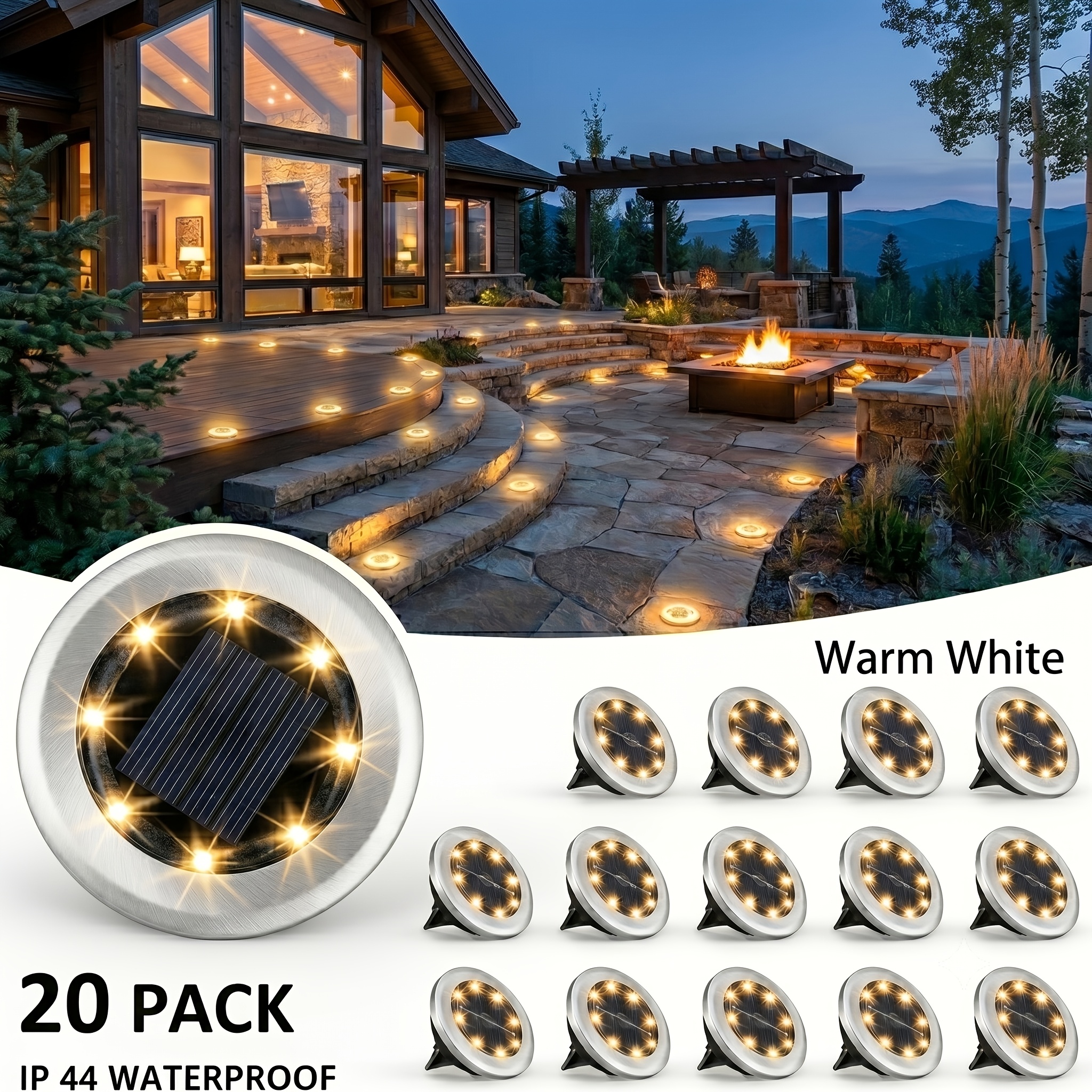 TEMU Solar Ground Lights Outdoor, Ip44 Buried In-ground Recessed Light, 8 Led Garden Outdoor Solar Ground Lights, Auto Dusk To Dawn, Light Sensor