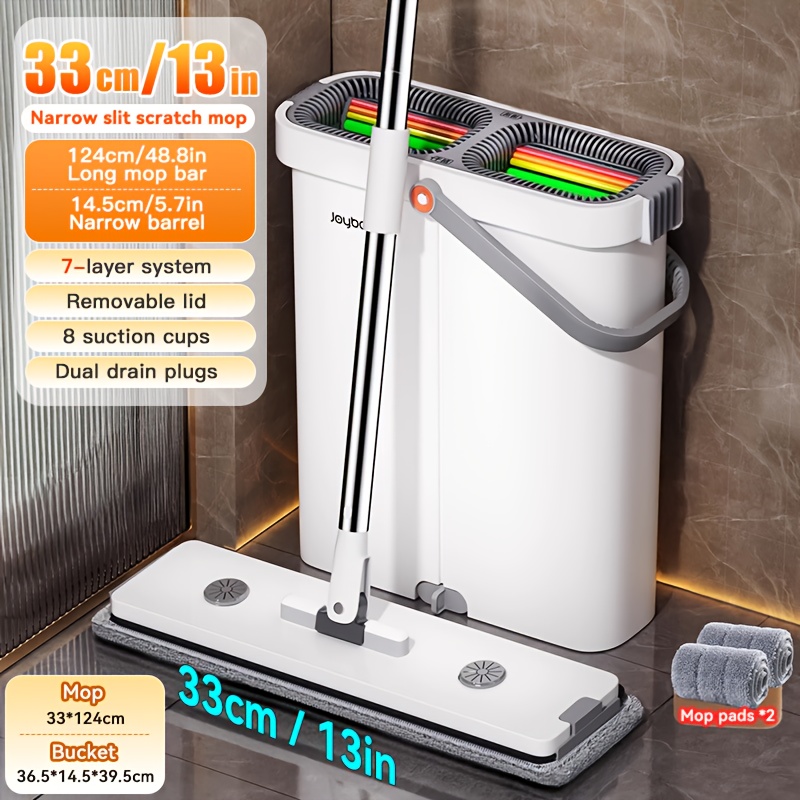 TEMU 15.5 Inch High Washing Bucket And Flatbed Mop, Hand-free Mop Wet And Dry, Cleaning Kit Includes 2pcs Of 33cm Washable And Reusable Large Mop