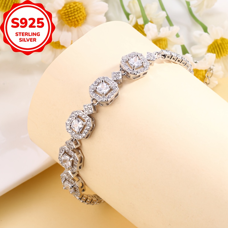 925 Silver Princess Shining Square Bracelet for Women