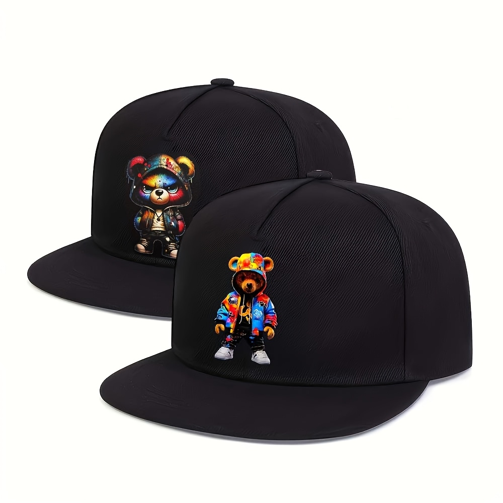 2pcs, Graffiti Bear Print Baseball Cap, Fashion Sports Sun Hat, Unisex Adjustable Sun Cap