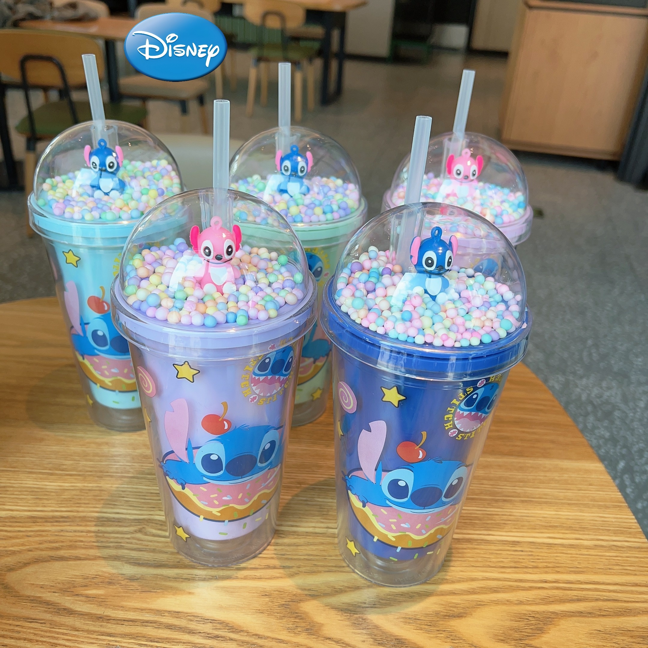 

1pc, Disney Stitch Pattern Tumbler With Dome Lid And Straw, 450ml Double Walled Plastic Water Bottle, Cute Cartoon Water Cups, Summer Winter Drinkware, Travel Accessories, Gifts