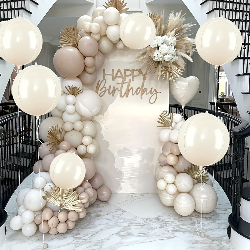Image of 6 Cream Colored Balloons, 22 Inch Large Round Foil Balloons, Used For Decoration At Graduation Celebrations, Birthday Parties, And Wedding Ceremonies.