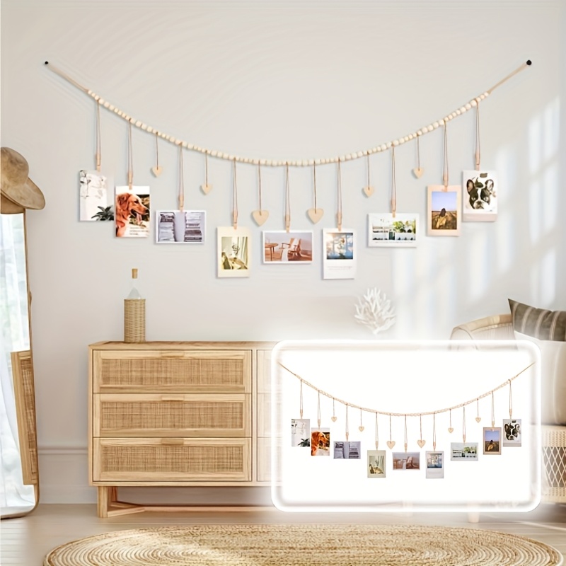1pc decoración de pared para fotos con cordón, cuerda colgante de madera y 9 clips con 6 etiquetas   de  ,   para decoración   y  , regalo de  , regalo de san valentín, regalo del día de la  