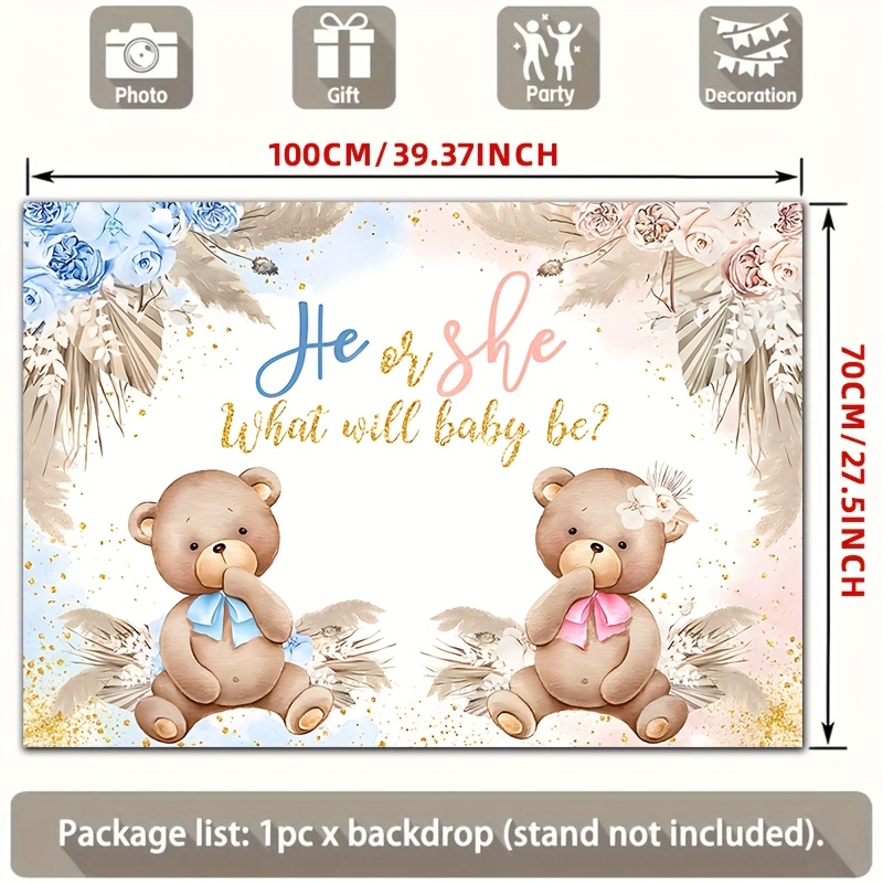 TEMU 2d Flat, 2d Flat Banner, 1pc Gender Reveal Teddy Bear Flower Backdrop For Party Decor, Farm, Home, Club, Room, Garden, No Electricity, Christmas