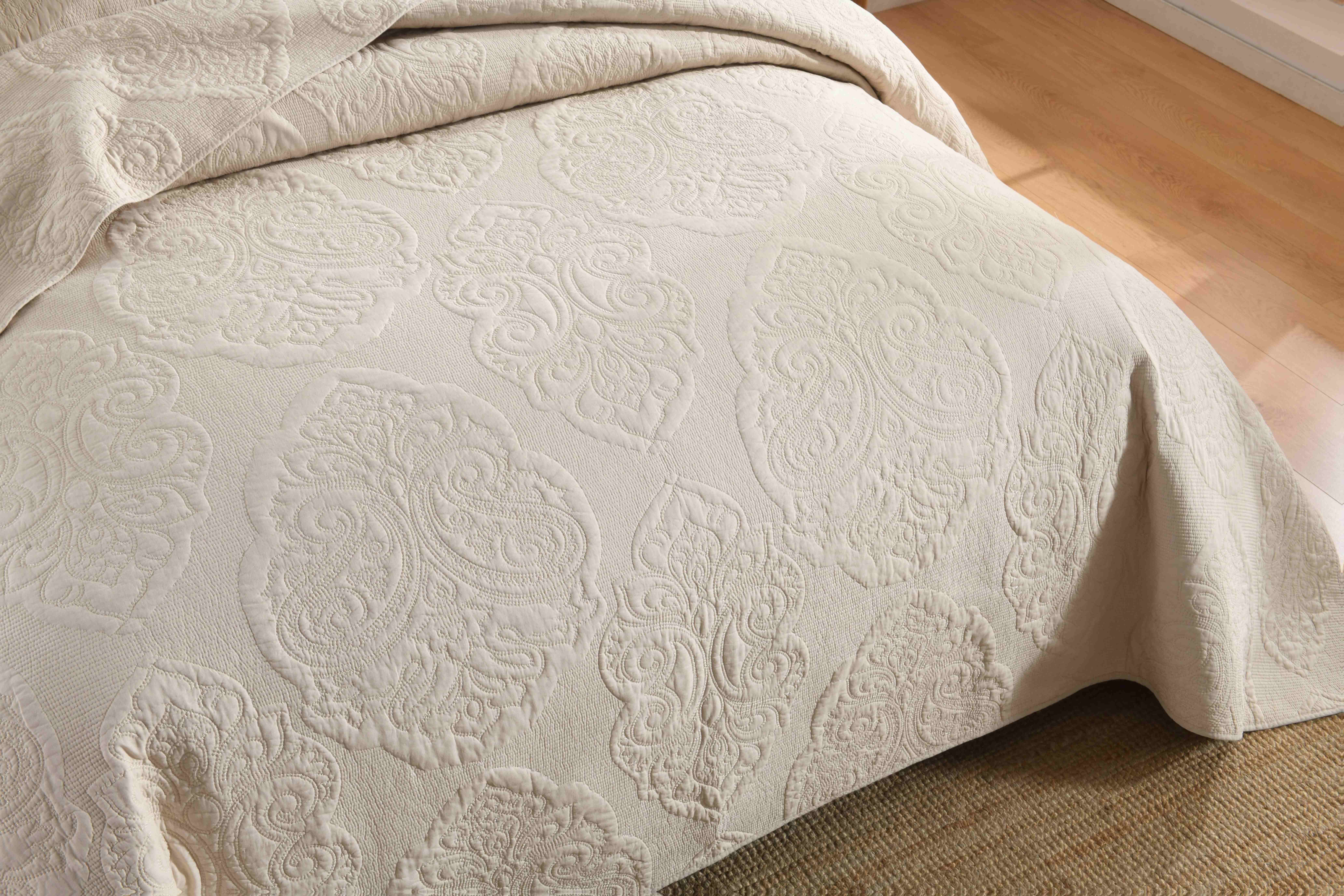 3pcss (1 Bedspread + Two Pillowcases) Pulis - Beige American Bedspread 3pcs Set 3D Quilted Relief Three-Dimensional Craft Double-Sided High-End Comforter 100% Cotton Quilted Bedding Double Bed Bedding Decoration Double-Sided Pure Cotton Printed Blan
