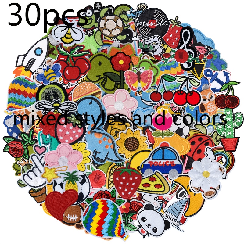 TEMU 30pcs Iron On Patches Lovely Aesthetic Embroidery Patches For Jackets Jeans Decorative Diy Patches Backpacks Hats Clothing Decoration For Craft