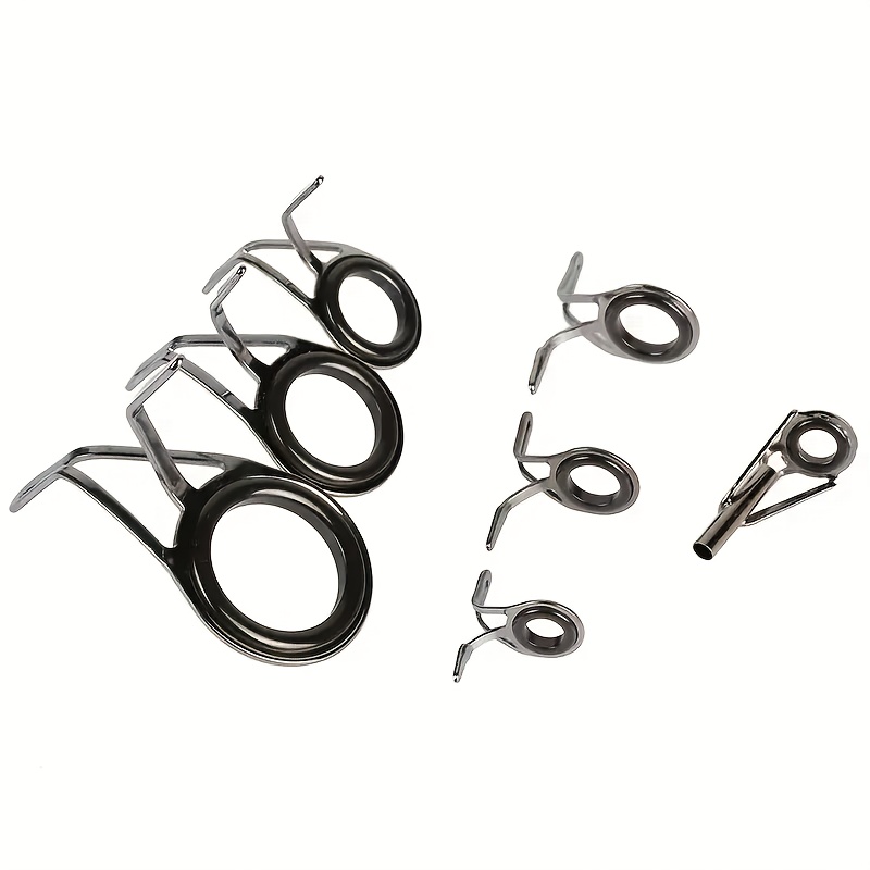 TEMU Kit de réparation pour matériel de pêche en acier inoxydable, 7 pièces, ensemble de guides pour canne à pêche, pointe, anneau circulaire pour