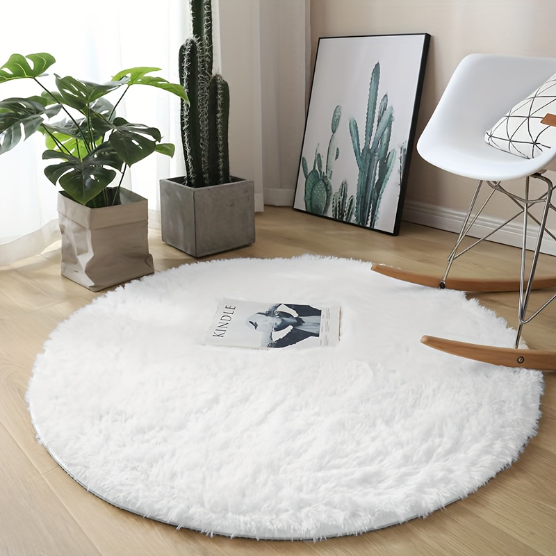 luxurious   silk round mat plush non slip machine washable polyester mat for living room bedroom yoga cozy medium pile floor mat with tray for home decor rugs for living room details 2