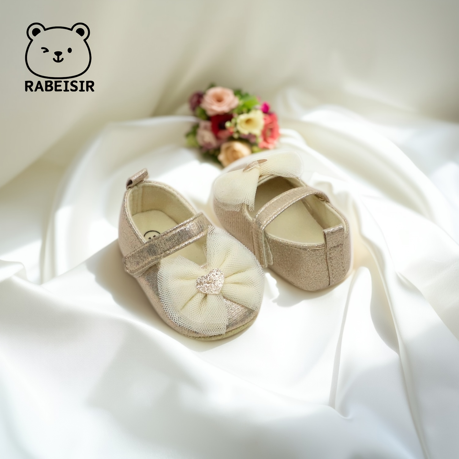 RABEISIR First Walkers Soft-Soled Slip-Resistant Mary Jane Shoes with Lace Bow & Geometric Pattern - Lightweight Canvas & Fabric, Closure, EVA Cushion for Spring/Fall, Everyday & Casual Outfits, Girl Shoes, Seasonal Footwear, Decorative Footwear, Slipresistant Soles