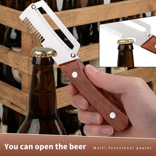 2 new stainless scale scraper and bottle opener vegetable peeler wooden handle labor saving and convenient kitchen tool suitable for 32 holidays