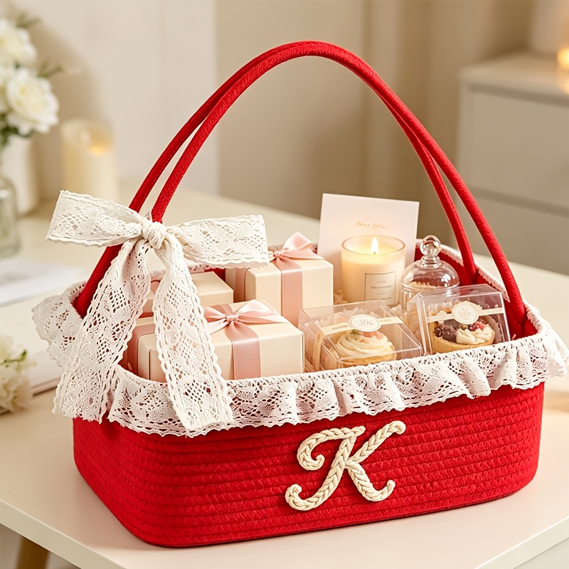 Custom Name Storage Basket with Lace Trim, Handheld Organizer