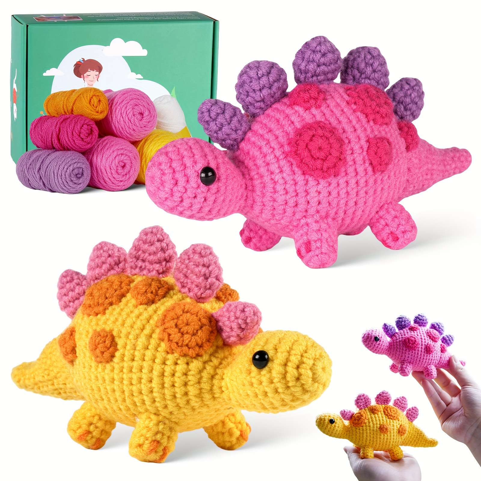 

Two-pack Cute Stegosaurus Beginner Crochet Kit: Includes Step-by-step English Video Tutorials, Basic Manual, And Diy Handicrafts Starter Kit For Beginners - Suitable For All Seasons