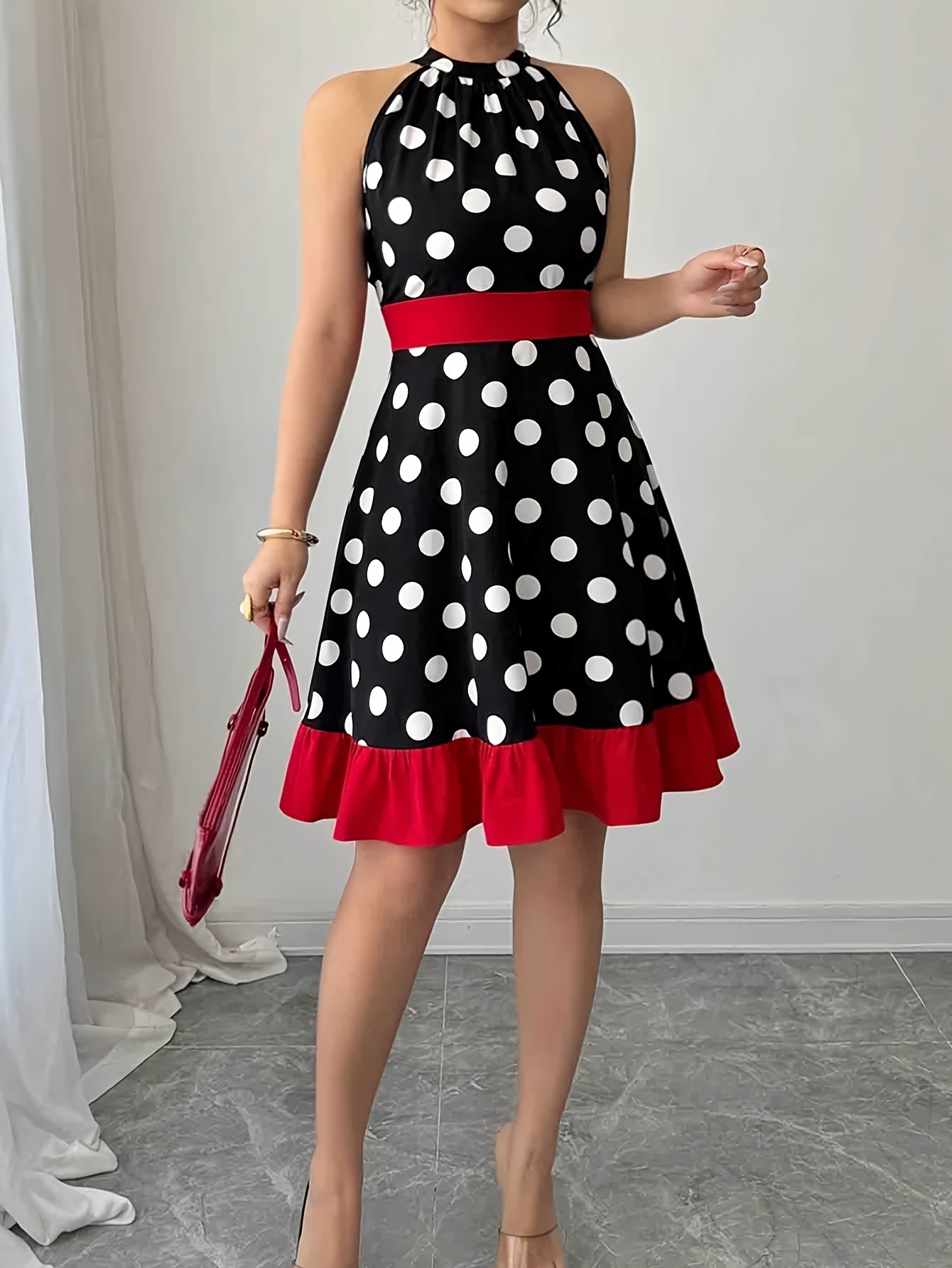 womens summer elegant polka dot print halter neck short - Temu United Arab  Emirates